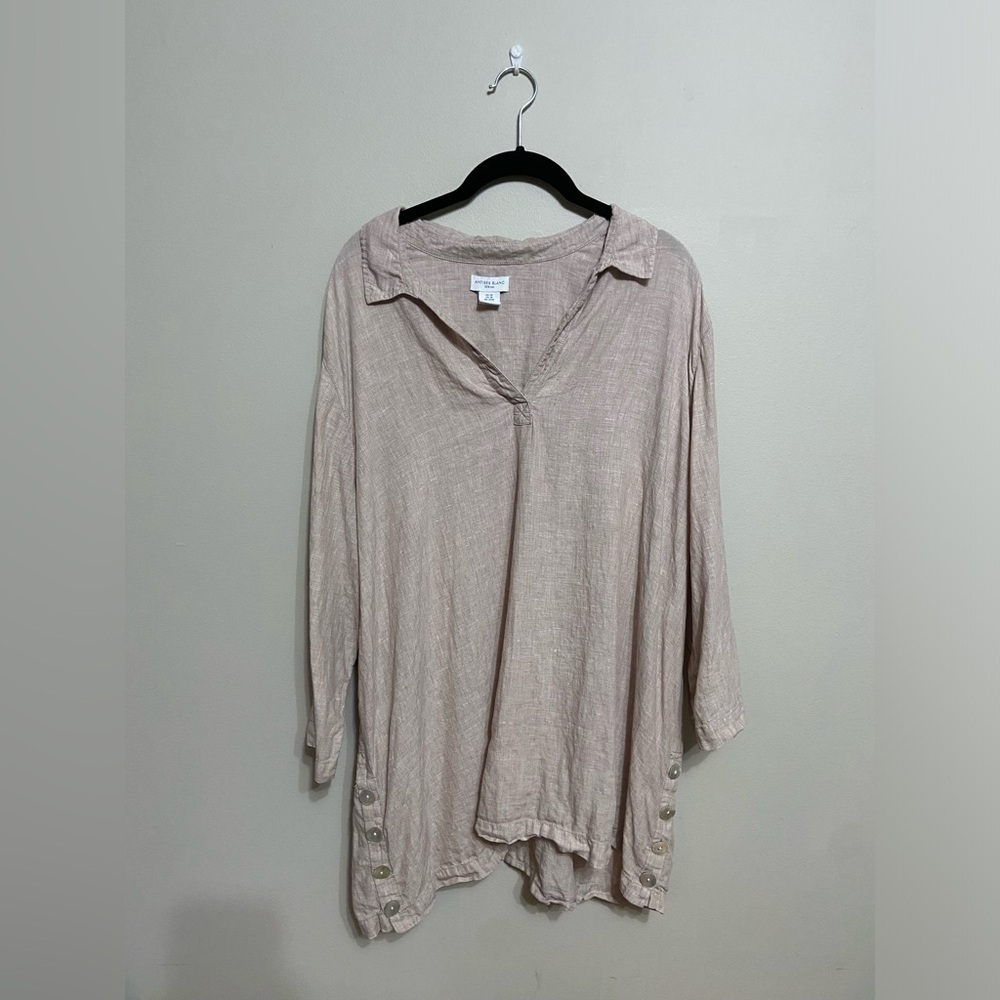 Antibes Blanc 100% Linen Pullover Collared Tunic Top